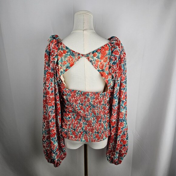 NEW! Free People Mabel Printed Blouse Sz Large Roses Combo Lace-Up Front Boho - Picture 6 of 12